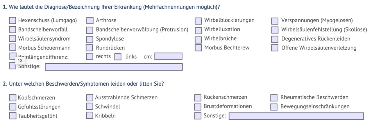 Fehlender Platz für Angabe in Fragebogen könnte zu Leistungsausschluss führen.