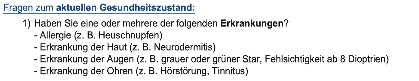 Allianz Gesundheitsfragen Gesundheitsfragen der Allianz.