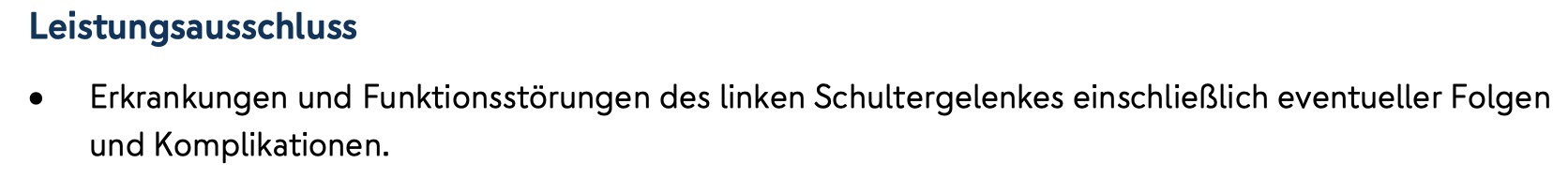 Ausschlussklausel Gelenkprobleme Ausschlussklausel bei Gelenkproblemen.