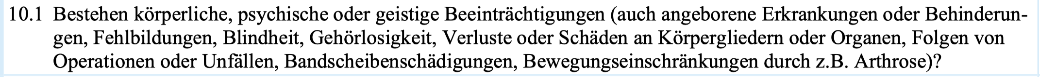 Alte Leipziger Frage zum aktuellen Gesundheitszustand