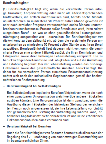 Cosmos Bedingungen Berufsunfähigkeit